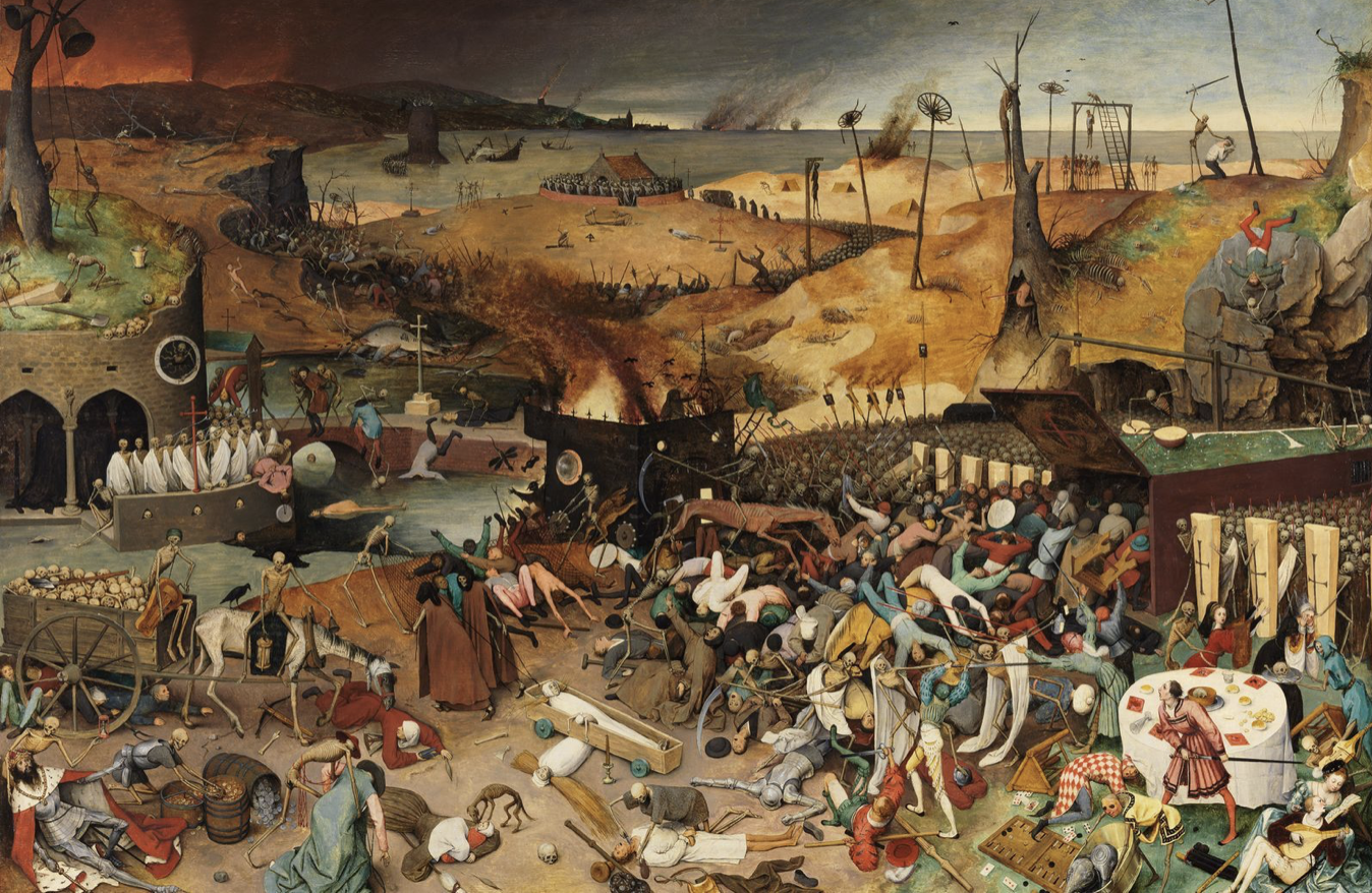 A photograph of the painting *The Triumph of the Dead* by Pieter Brueghel.